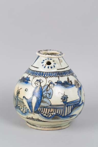 Safavid period stonepaste hookah-base with figural decoration, 17th Century CE