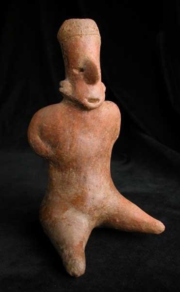 San Sebastián Style Nayarit Terracotta Sculpture of a Seated Man, 300 BCE - 300 CE