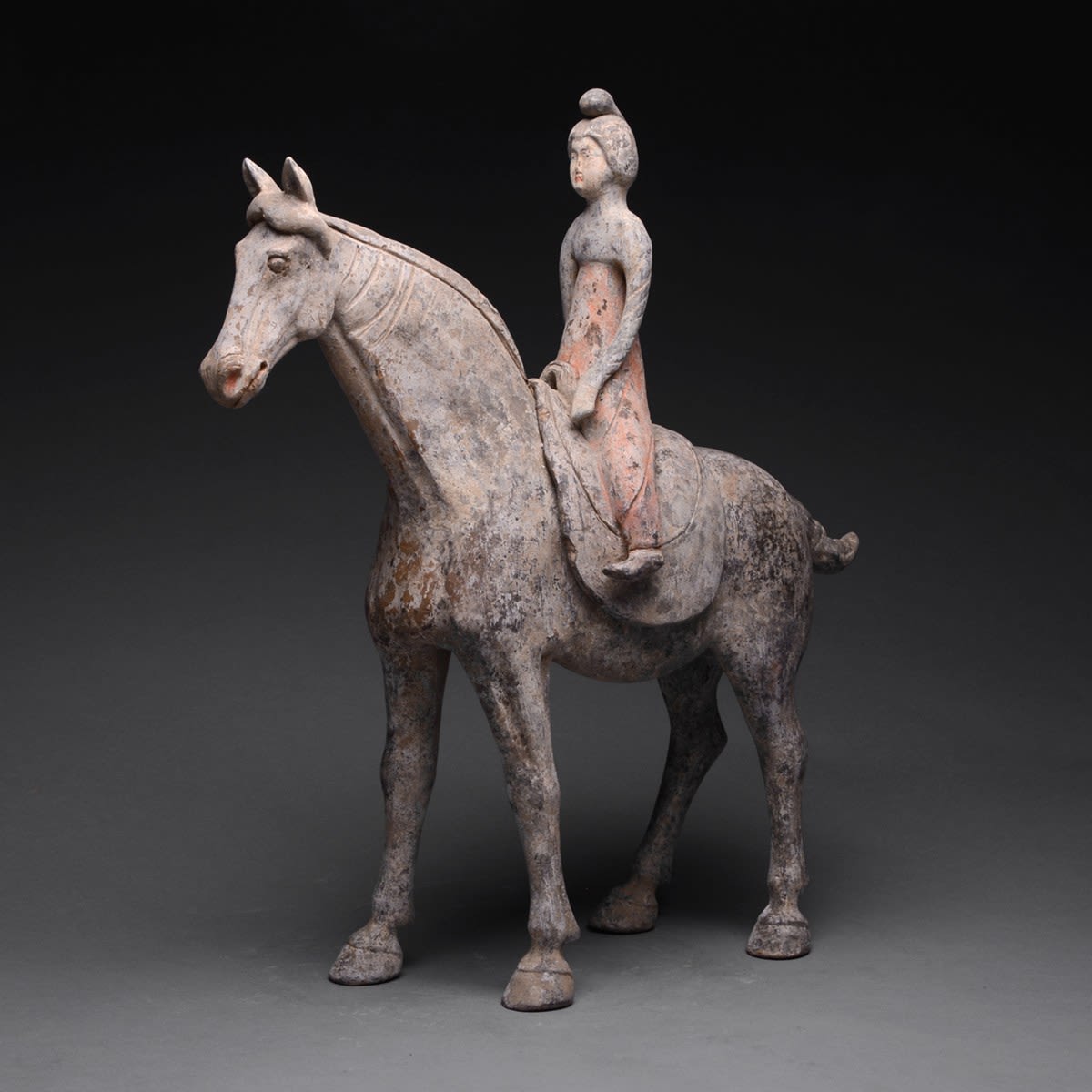 Tang Painted Terracotta Horse with Removable Saddle and Lady Rider, 618 CE - 906 CE