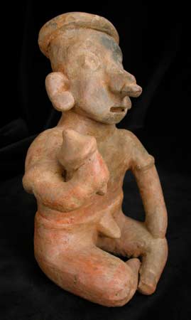San Sebastián Style Nayarit Terracotta Sculpture of a Seated Man, 300 BCE - 300 CE