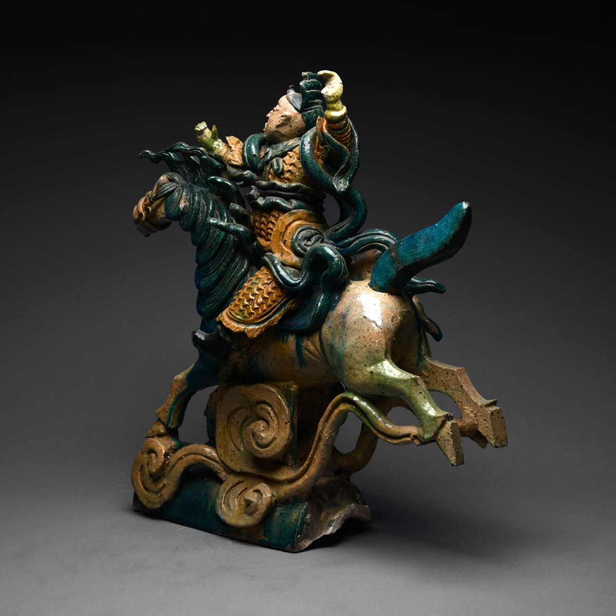 Ming Glazed Terracotta Temple Roof Tile Depicting a Horse and Rider, 1368 CE - 1644 CE