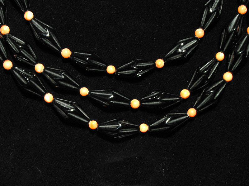 Black Onyx and Coral Bead Necklace