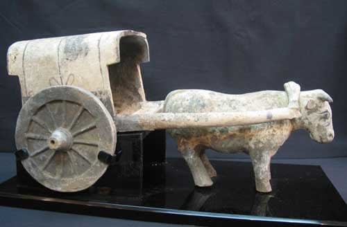 Han Dynasty Painted Pottery Bull Cart, 206 BCE - 220 CE