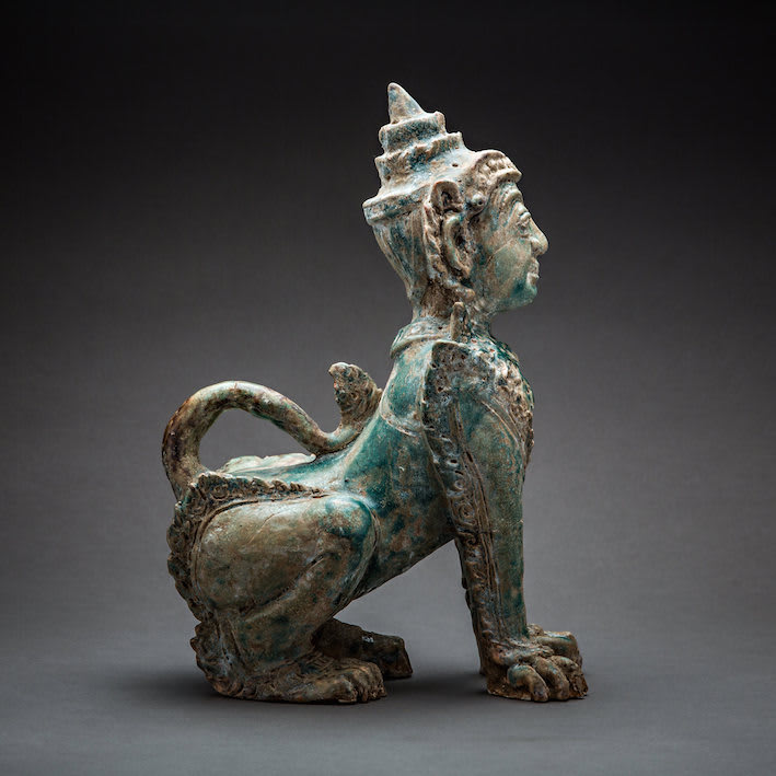 Khmer Glazed Terracotta Sphinx, 1200 CE - 1400 CE