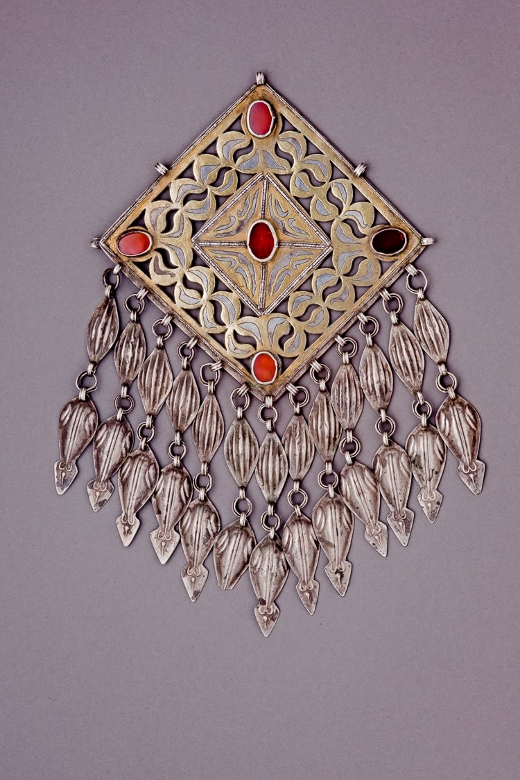 Turkoman silver and carnelian chest pendant