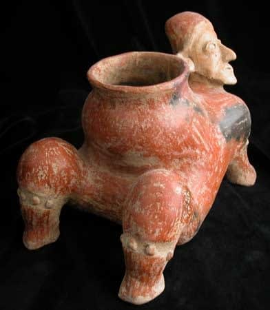 Ameca-Ezatlán Style Jalisco Terracotta Vessel in the Form of a Crawling Man, 300 BCE - 300 CE