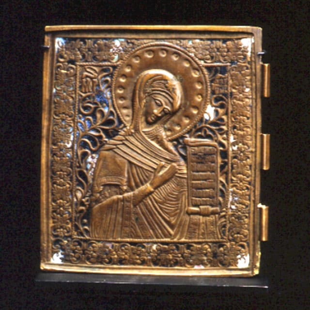 Section of an Enameled Brass Traveling Icon, 1750 CE - 1900 CE