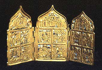 Enameled Brass Triptych Traveling Icon, 1750 CE - 1900 CE