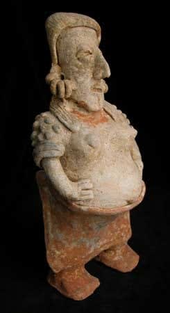 San Juanito Style Jalisco Terracotta Sculpture of a Standing Pregnant Woman, 300 BCE - 300 CE