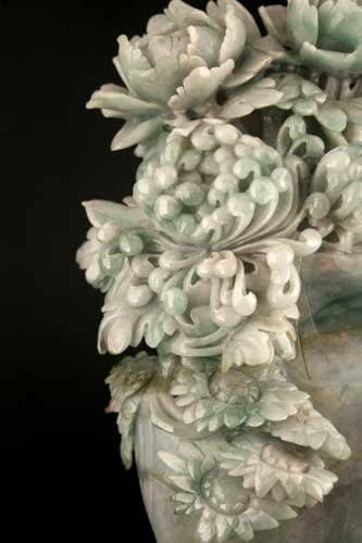 Jade Sculpture Depicting a Vase with Flowers and Birds, 20th Century CE