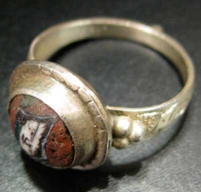 Glass Mosaic Face Set in Silver Ring