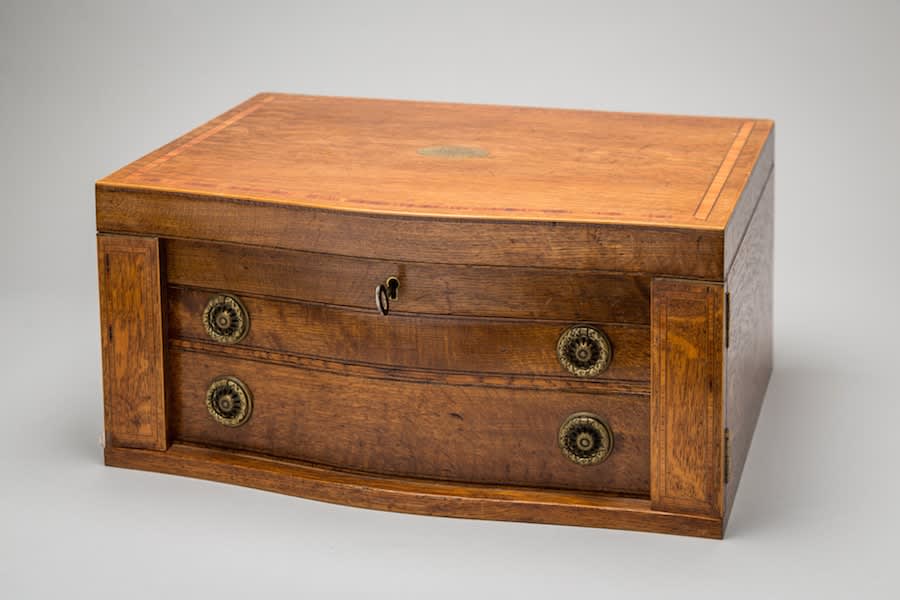 Rectangular wooden jewellery box with two drawers