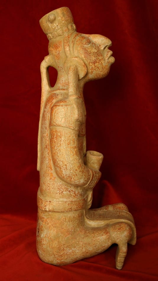 Mayan Style Sculpture of a Seated Man Holding a Cup, 6th Century CE - 9th Century CE