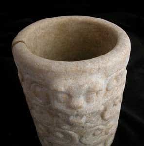 Mayan Carved Cylindrical Marble Vessel, 500 CE - 900 CE