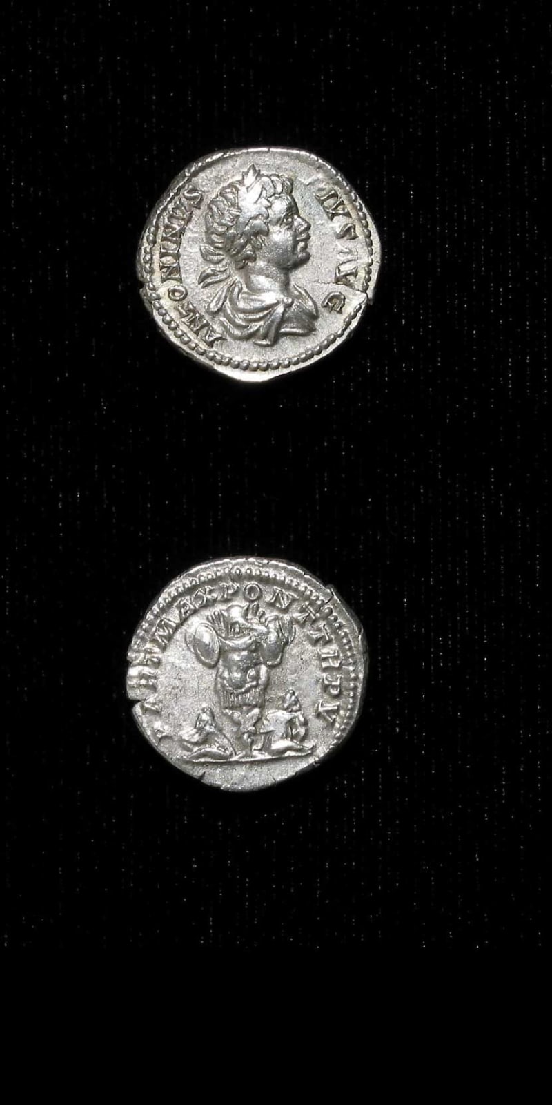 Silver Denarius of Emperor Caracalla, 200 CE - 210 CE