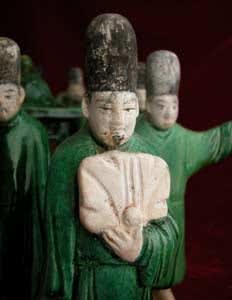 Set of Twelve Ming Glazed Terracotta Attendants and a Palanquin, 1368 CE - 1644 CE