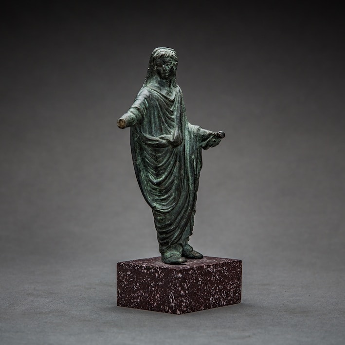 Roman Bronze Sculpture of Augustus as a Priest, 1 Century BCE - 1st Century CE