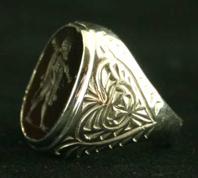 White Gold Ring Featuring a Roman Carnelian Intaglio of a Bust of Herakles, 100 CE - 300 CE