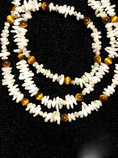Cultured Pearl And Tiger's Eye Bead Necklace