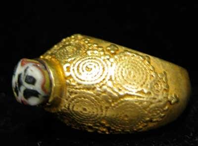 Gold Ring with Glass Bead and Applied Decoration, 17th Century CE - 19th Century CE