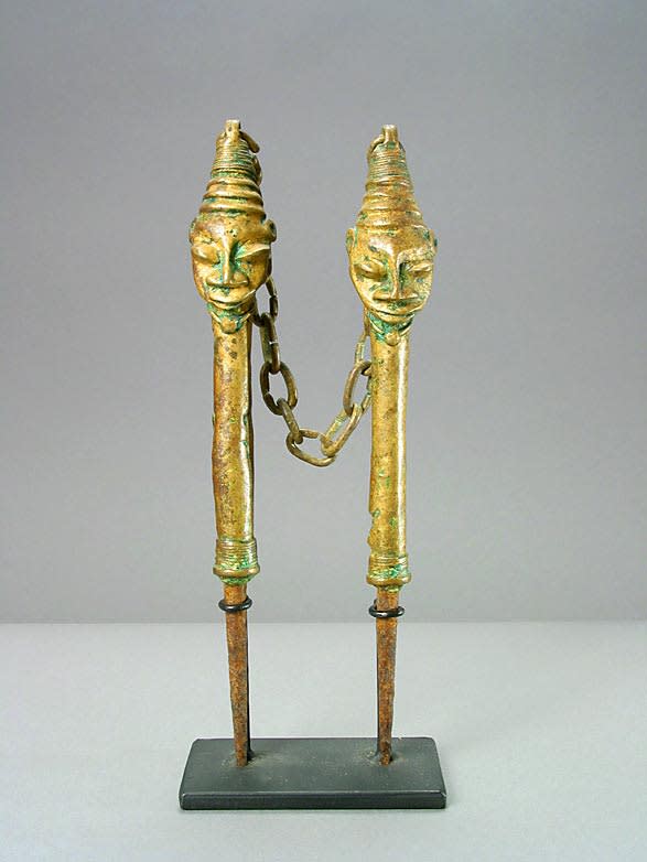 Yoruba Linked Pair of Brass Edan Sculptures, 19th Century CE - 20th Century CE
