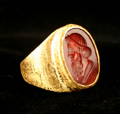 Gold Ring Featuring a Roman Intaglio Depicting the Bust of a Man, 100 CE - 300 CE