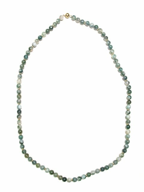Moss Agate Bead and Gold Bead Necklace