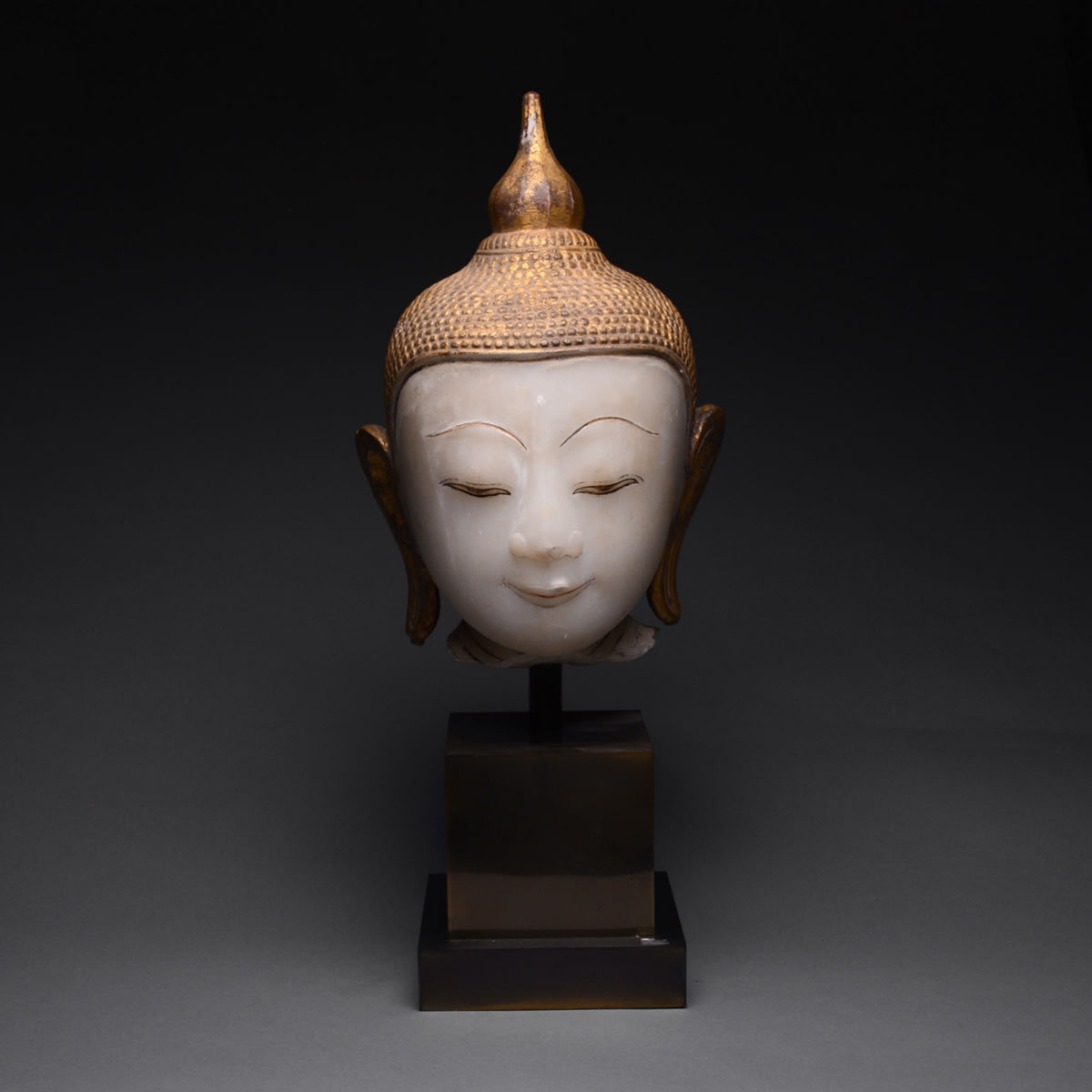 Shan Gilt Marble Head of Buddha, 18th Century CE