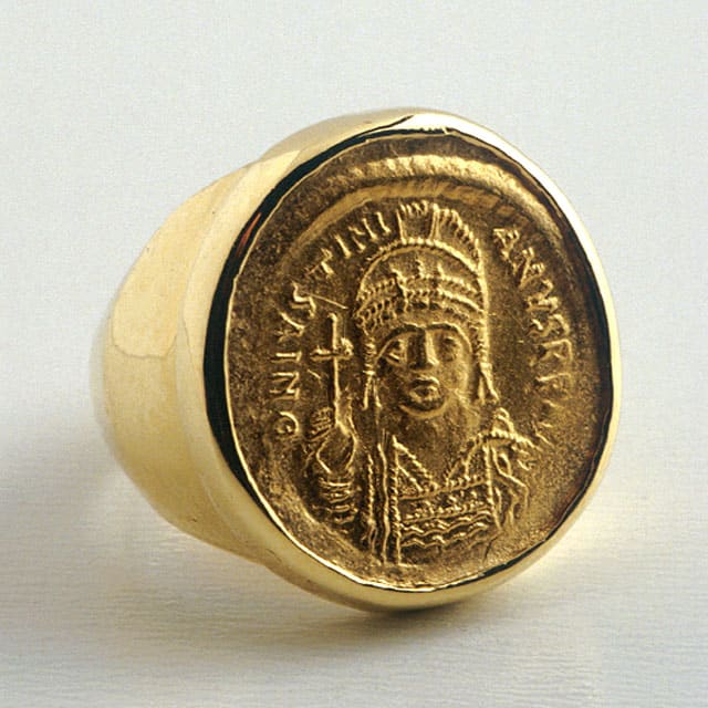 Gold Ring Featuring a Byzantine Gold Coin of Emperor Justinian I, 527 CE - 565 CE
