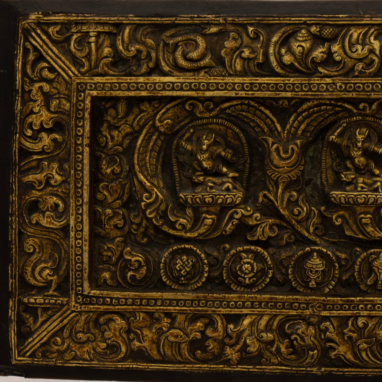 Tibetan Gilt-wooden Manuscript Cover with Vajrabhairava (Yamantaka), 14th - 16th Century CE