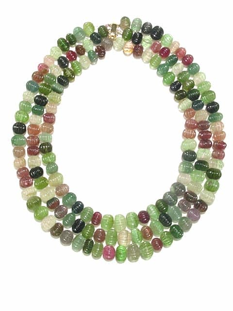 Triple Strand Tourmaline Bead Necklace