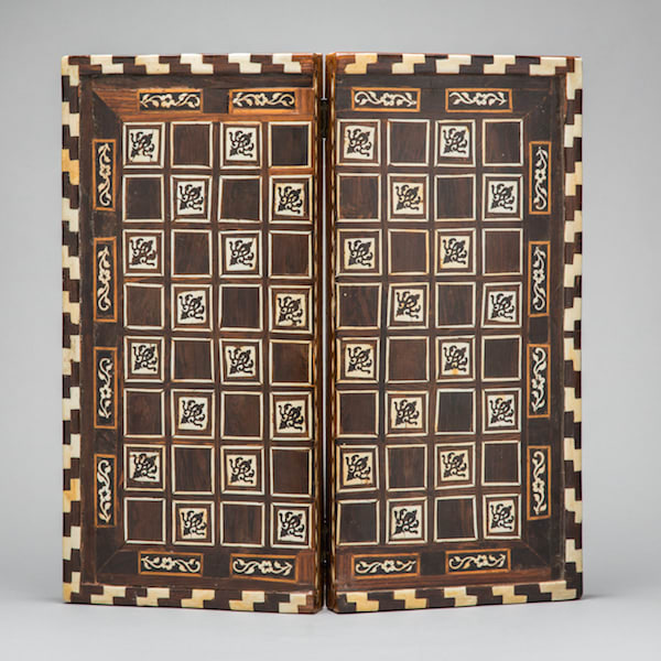 Mother-of pearl and ivory chess and backgammon board