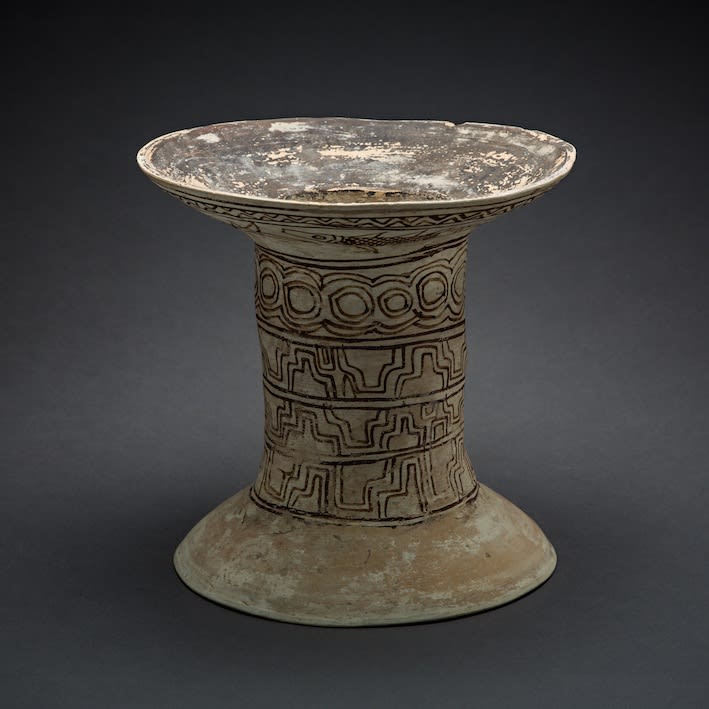 Indus Valley Terracotta Cylinder Decorated with Fish and Geometric Motifs. /// published 9942, 3000 BCE - 2000 BCE