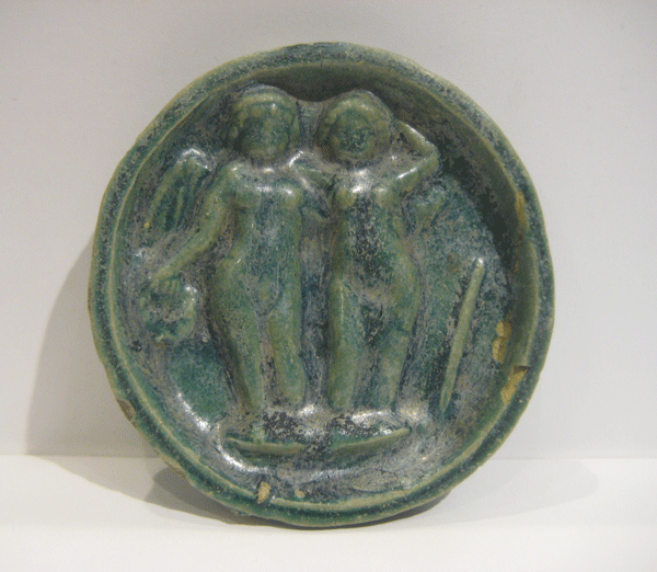 Parthian Glazed Pottery Roundel Depicting a Couple, 100 BCE - 300 CE