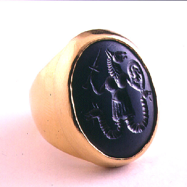 Gnostic Hematite Intaglio Ring Depicting Two Standing Deities, 300 CE - 500 CE