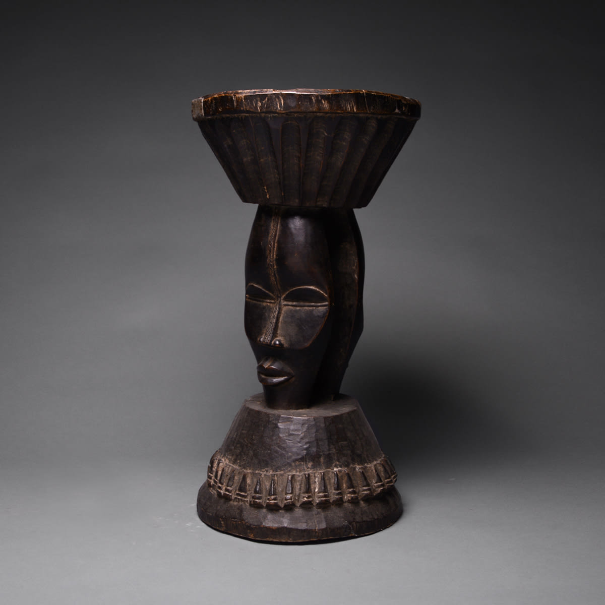 Dan Stool with Two Masks, 1850 CE - 1920 CE