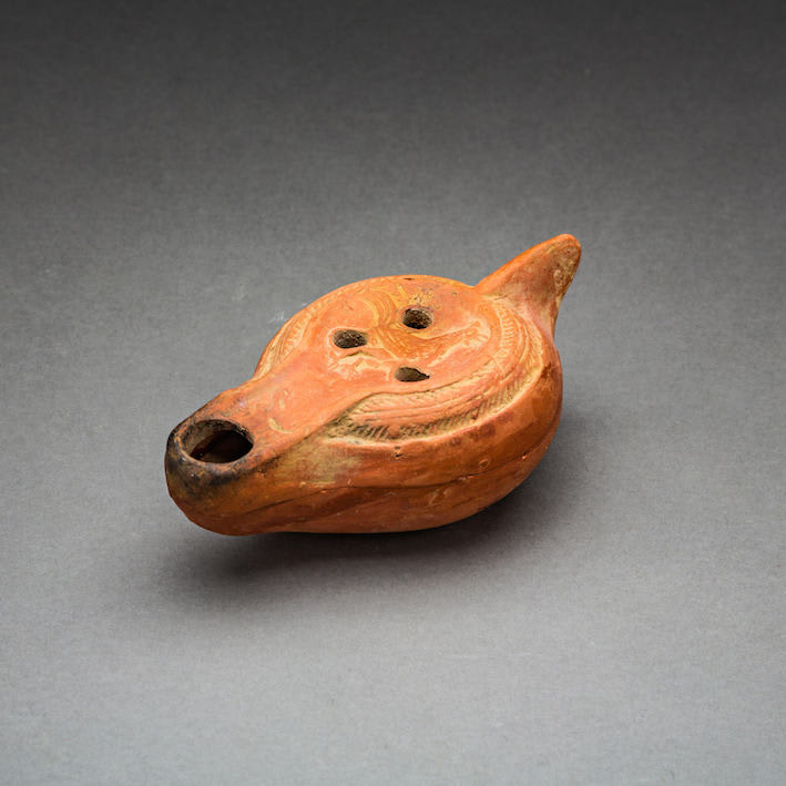 Early Christian Terracotta Oil Lamp Depicting a Rooster, 200 CE - 400 CE