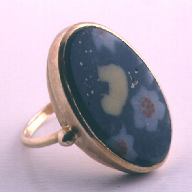 Roman Mosaic Glass Fragment Set In A 14k Gold Ring, 50 BCE - 50 CE