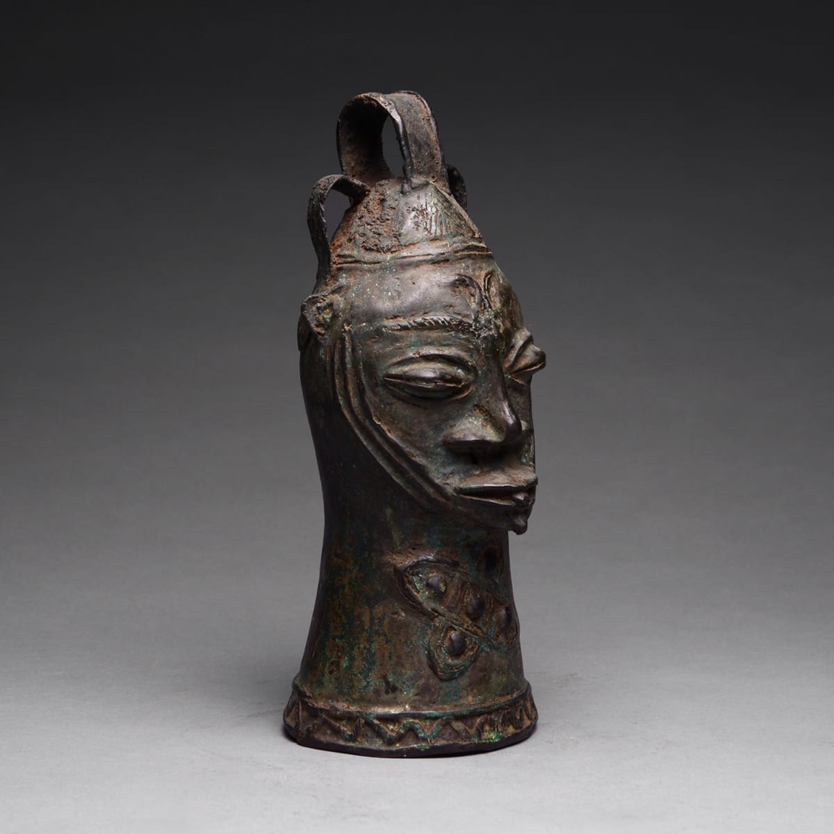 Yoruba Bronze Bell Shaped Head, 19th Century CE - 20th Century CE