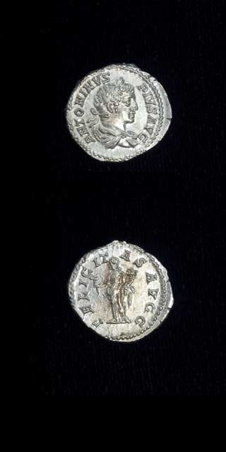 Silver Denarius of Emperor Caracalla, 200 CE - 210 CE