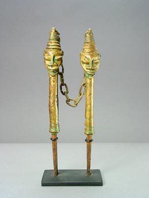 Yoruba Linked Pair of Brass Edan Sculptures, 19th Century CE - 20th Century CE