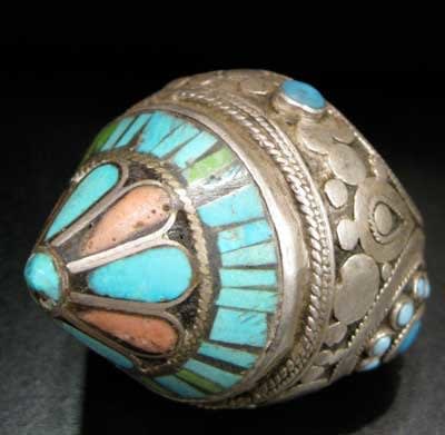 Large Silver Ring Inlaid with Semi-Precious Stones