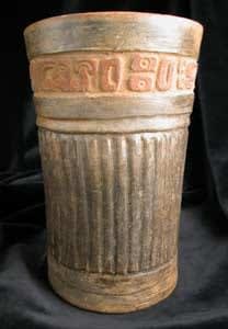 Mayan Carved Black Cylindrical Vessel, 300 CE - 900 CE