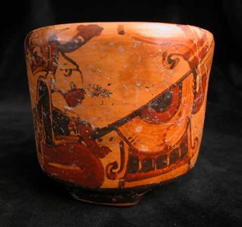 Mayan Polychrome Cylindrical Tripod Vessel, 300 CE - 900 CE