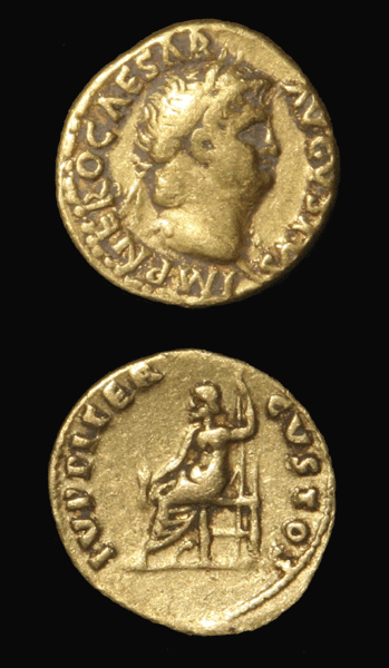 Roman Gold Aureus of Emperor Nero, 54 CE - 68 CE