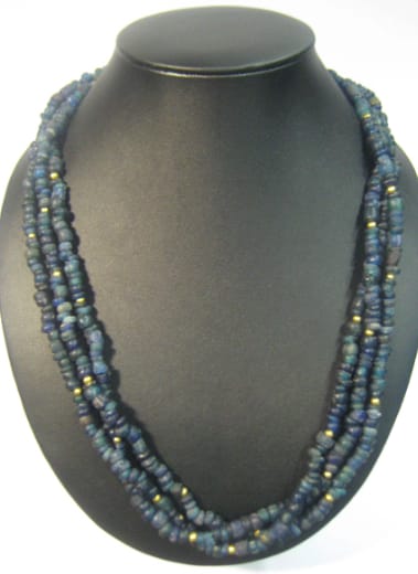 Dark Blue and Gold Beaded Necklace, 100 CE - 1200 CE