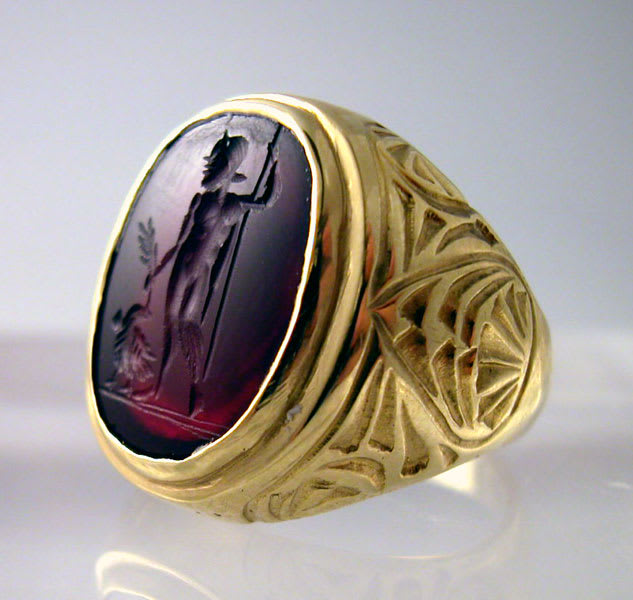 Gold Ring with a Roman Carnelian Intaglio Depicting Jupiter, 100 CE - 300 CE