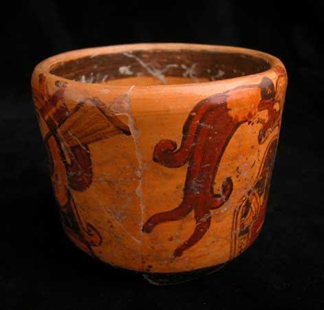 Mayan Polychrome Cylindrical Tripod Vessel, 300 CE - 900 CE