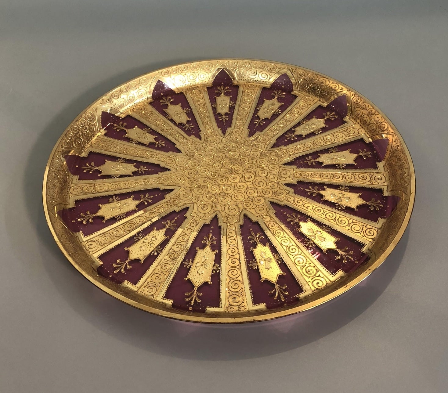 Red Glass Plate With Gold Decoration Barakat Gallery