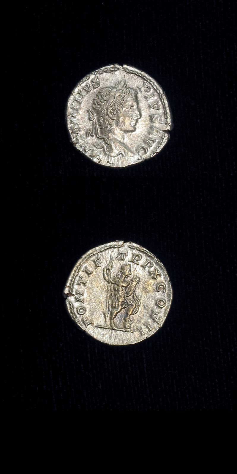 Silver Denarius of Emperor Caracalla, 200 CE - 210 CE